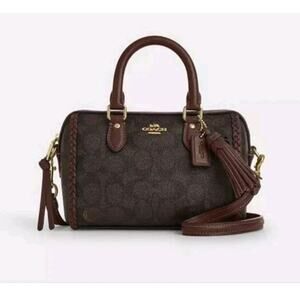 NWT COACH Rowan Mini Crossbody Bag with Fringe Whipstich Braid Walnut Maple/Gold